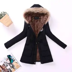 Women Autumn Winter Warm Fur Hooded Parkas Thick Cotton Slim Padded Coat Casual Vintage Streetwear Oversized Overcoat Jackets