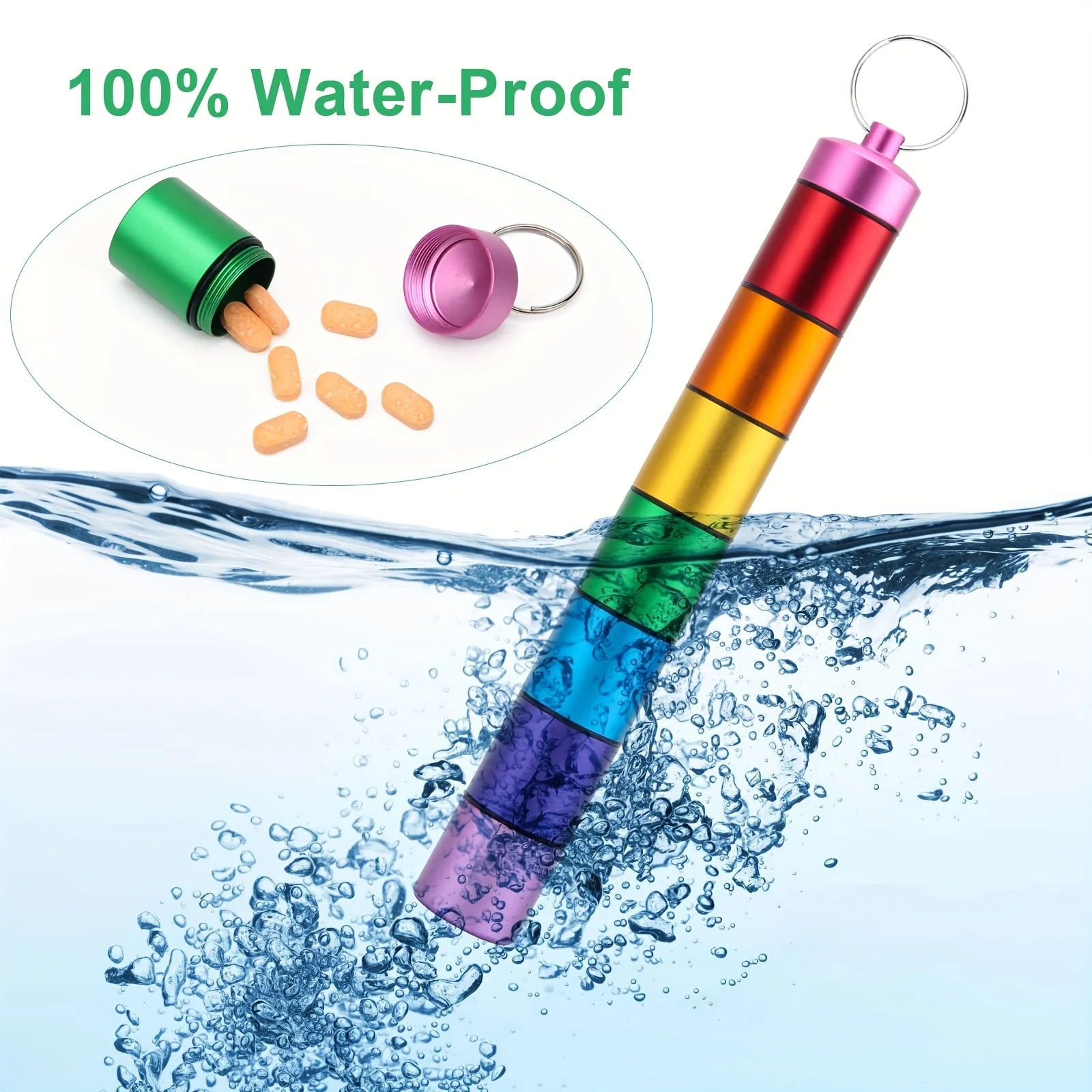 Kleines tragbares Pillenetui mit Schlüsselanhänger, wasserdichter Pillenhalter aus Metall, Mini-Pillen-Organizer, wöchentliche Taschen-Pillendosen – Detail 3
