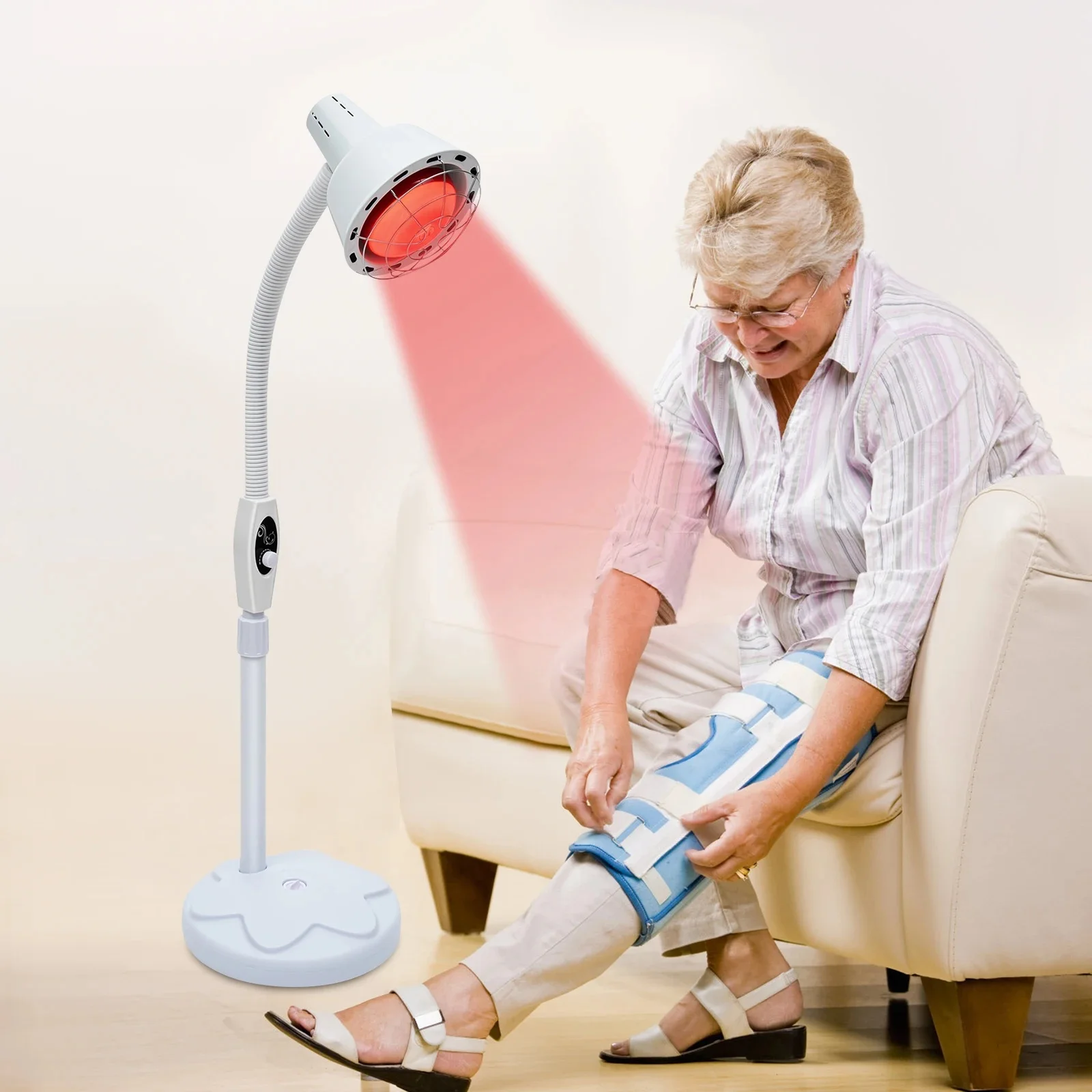 275 W infrarood warmtelamp 360 °   Draaibare elektrische thermotherapielamp met enkele/dubbele kop, verstelbare pijnverlichting, infrarood baklamp - afbeelding 2