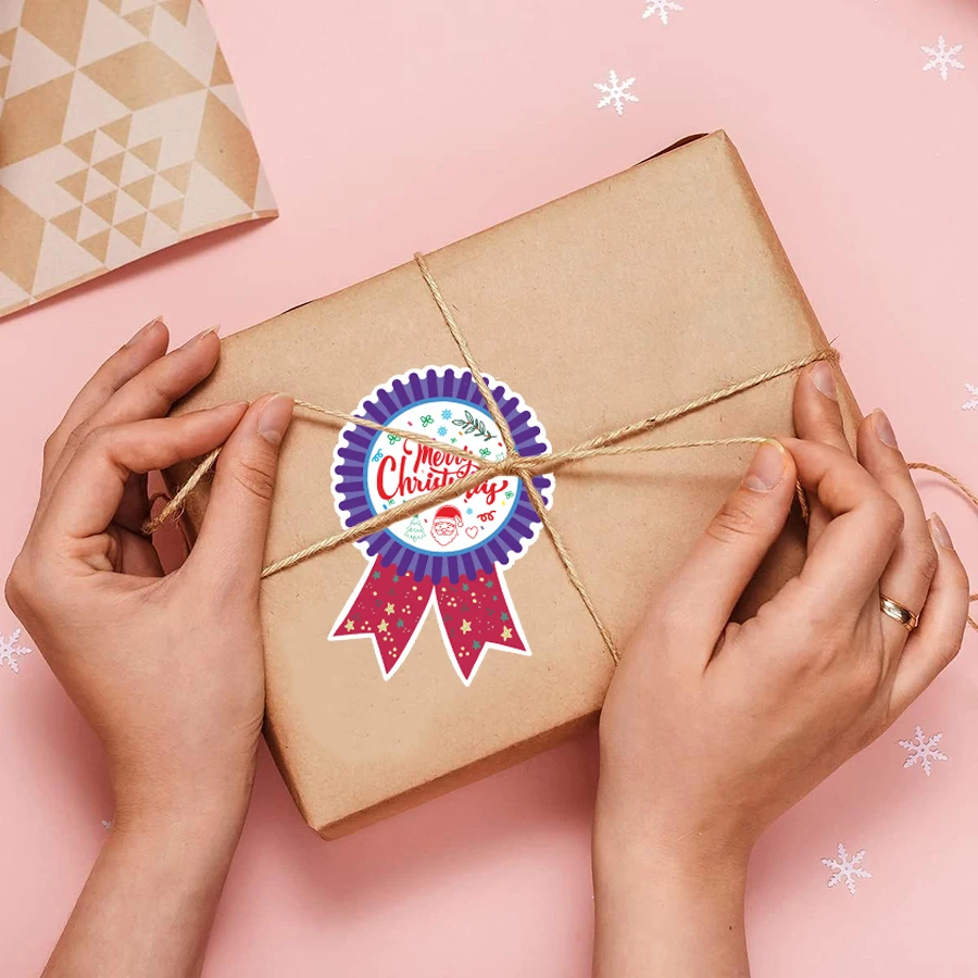 60 Pcs Merry Christmas Ribbon Stickers –Reusable Paper Christmas Labels for Holiday Decorations, Greetings, Envelopes And Crafts