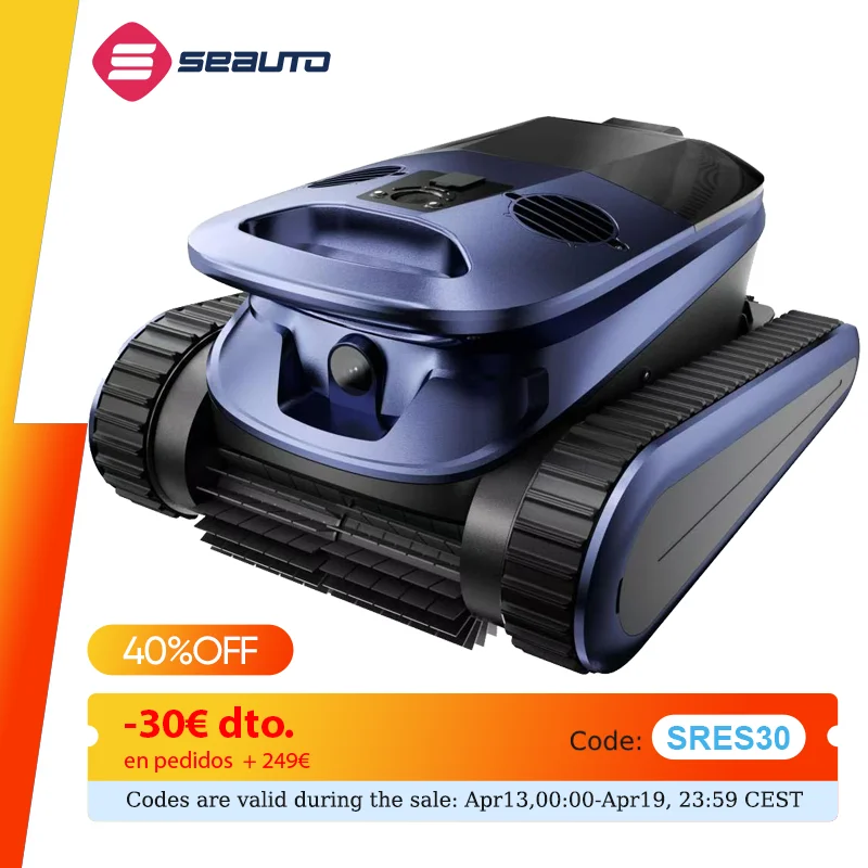 (Nouveau 2026) Aspirateur robotisé pour piscine Seauto SAT 40, nettoyage de la ligne d'eau, navigation sonar AI, autonomie de 240 minutes, jusqu'à 3 200 pieds carrés