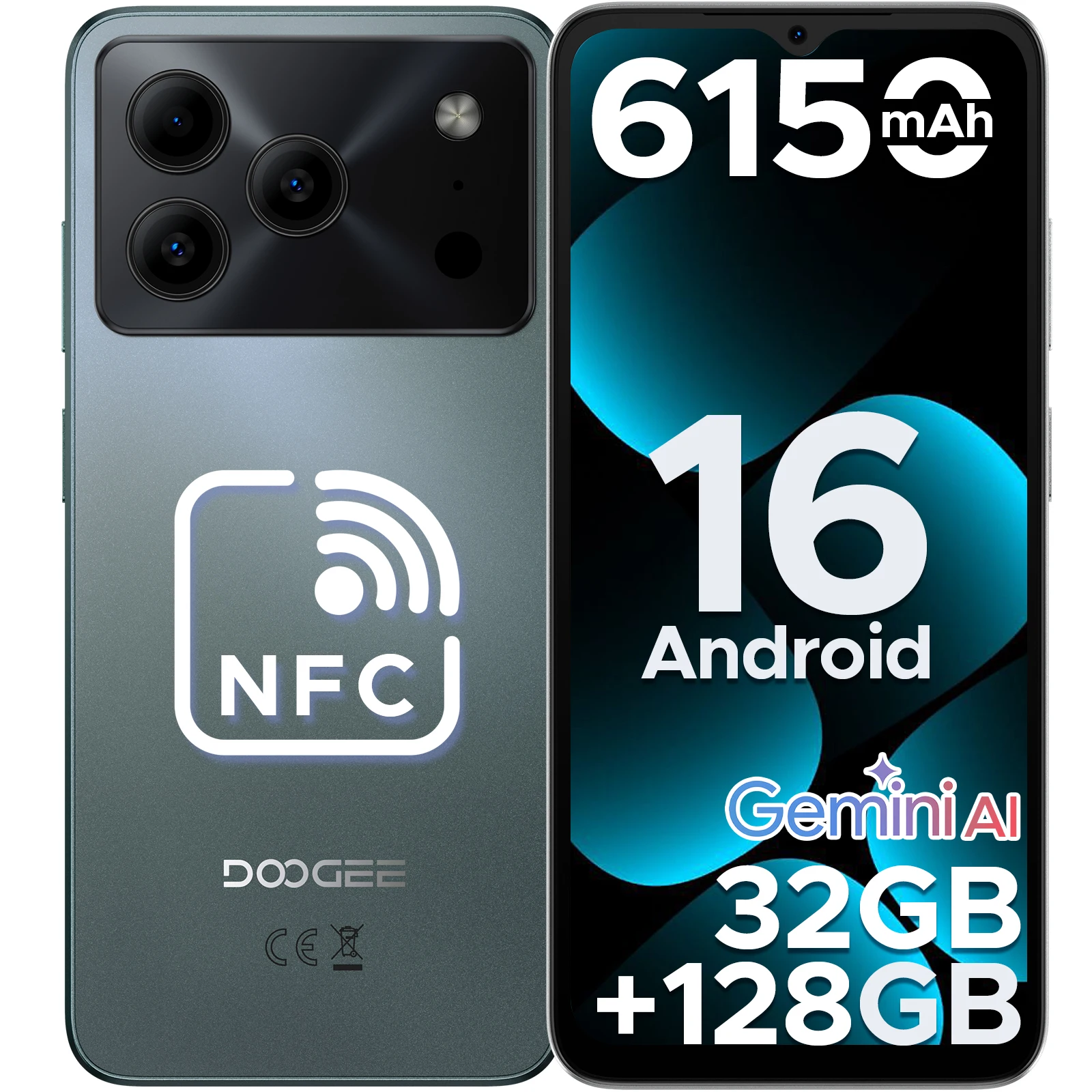 DOOGEE Note56 Pro Smartphone 32 GB + 128 GB Android 16 6150 mAh Batterij 6,56 '' 90 Hz Scherm 13 MP + 8 MP Widevine L1 NFC Mobiele telefoon