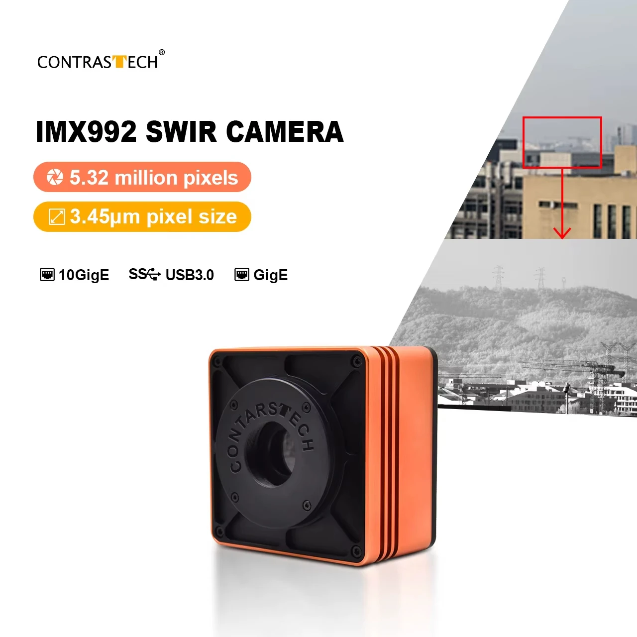 5MP IMX992 SWIR Area Scan Camera 400–1700nm 10GigE High Sensitivity InGaAs Imaging for Fruit Spoilage Detection Sorting Inspect