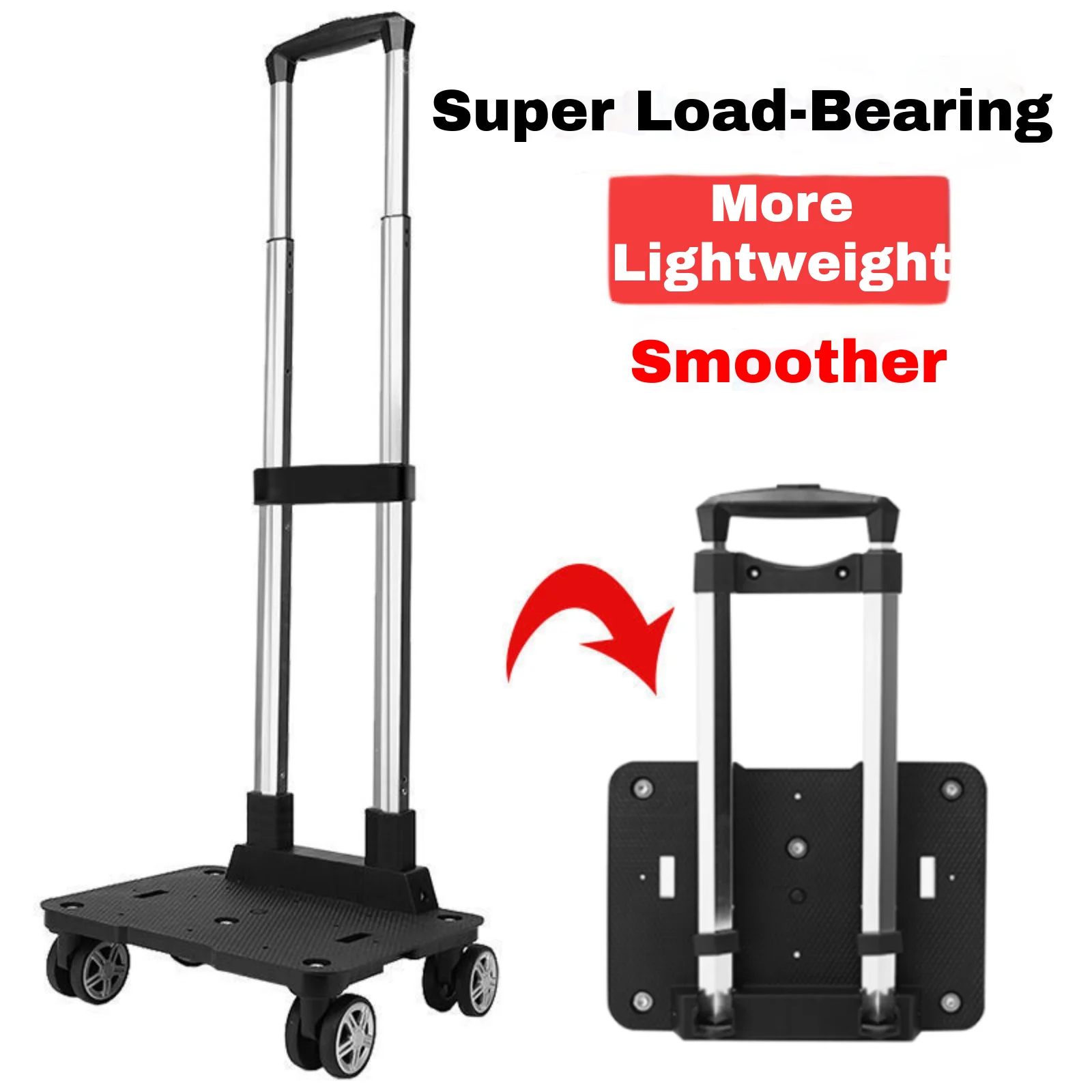 

5-Wheel Foldable Trolley With Brake Lightweight Hand Cart For Travel Luggage External Pull Rod Backpack Travel Trolley With Whee