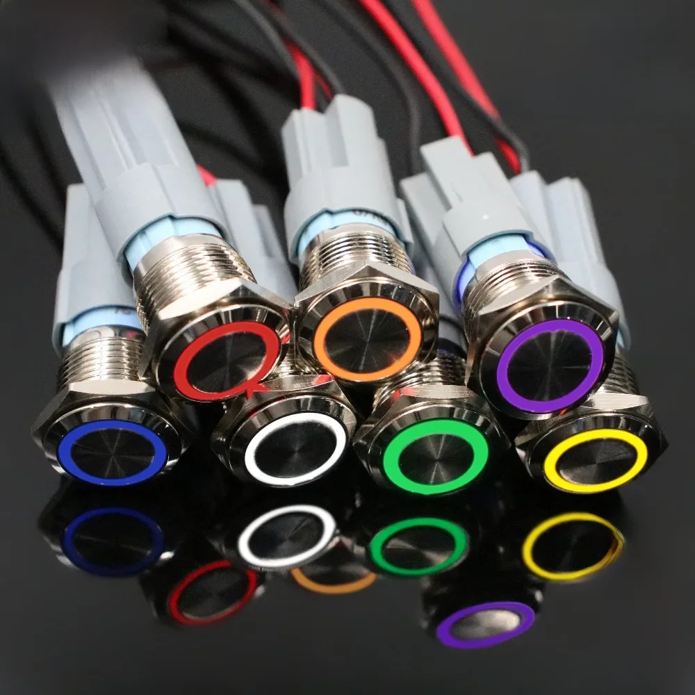 16mm wodoodporna moc naciśnij metalowy przełącznik wciskany LED Light podświetlany samoblokujący mocowanie zatrzask 3V 5V 6V 12V 24V 36V 220V — zdjęcie 2