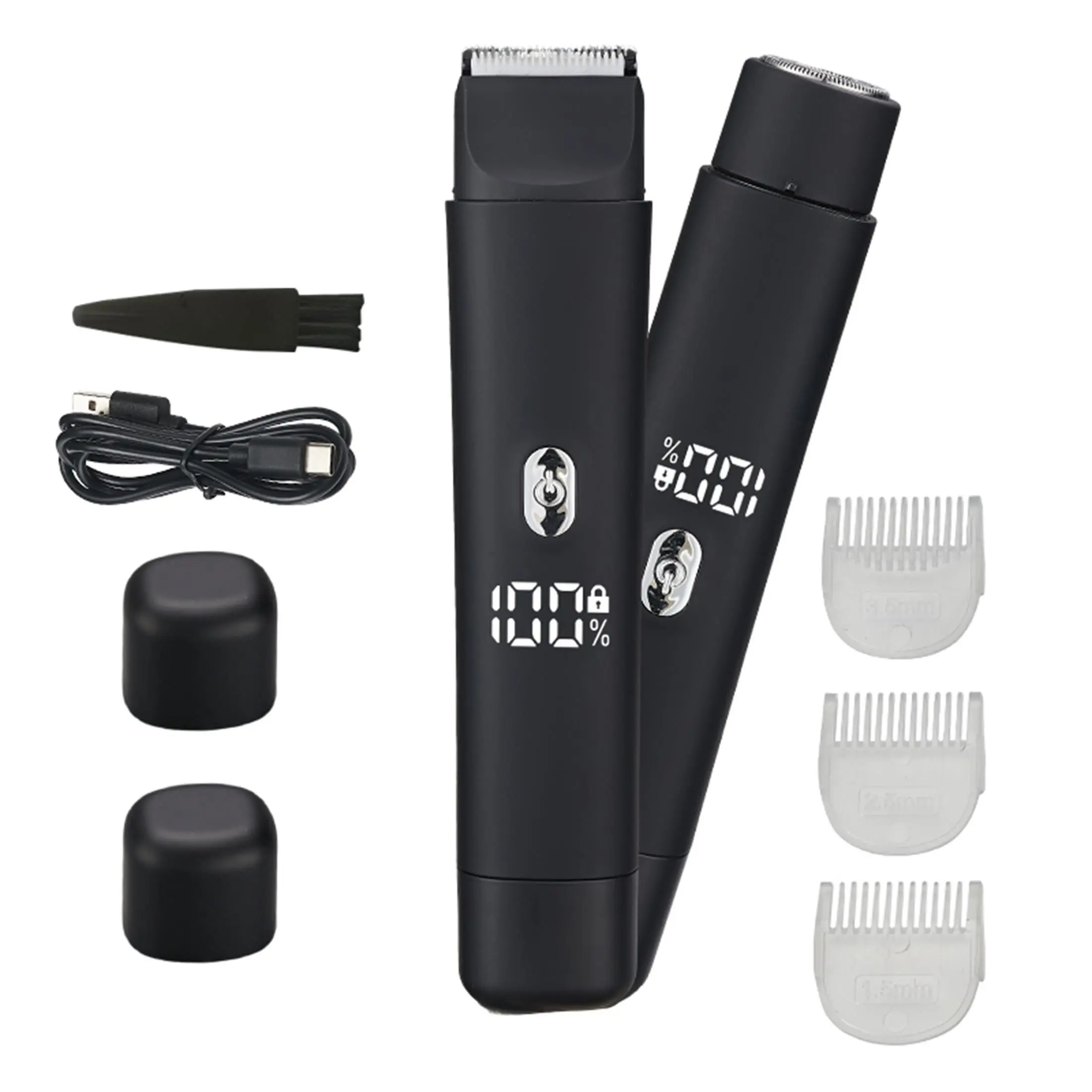 Lichaams- en bikinitrimmer 2-in-1 voor vrouwen, trimmer + foliescheerapparaat, USB-C, LED, 5 opzetstukken, roze