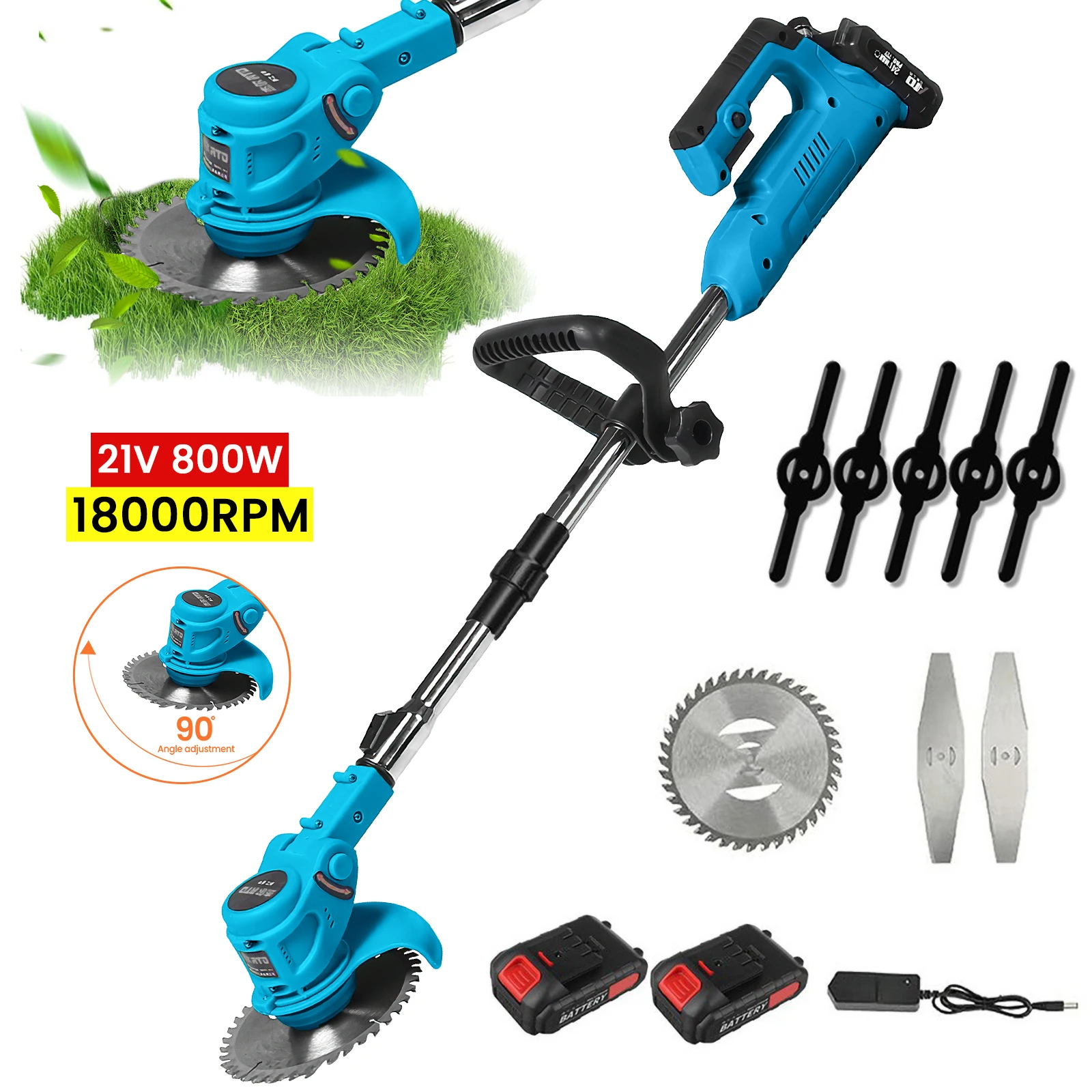 800W Elektrischer Faltbarer Rasenmäher Kabelloser Garten-Grasschneider Unkrautentferner Elektrowerkzeug für Höfe und Gärten Kompatibel mit Makita 18V Akku