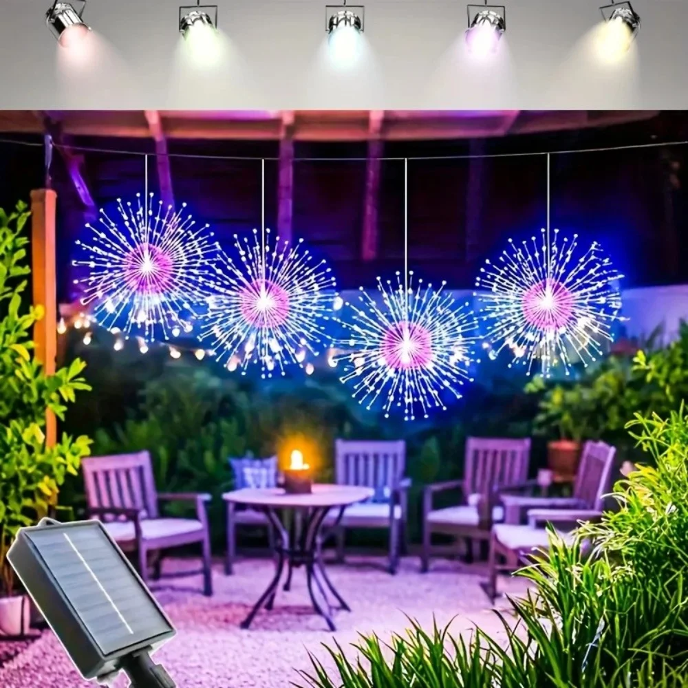 

4 шт./SET360LED перезаряжаемый солнечный подвесной фейерверк с дистанционным управлением, используемый для двора, сада, украшения кемпинга