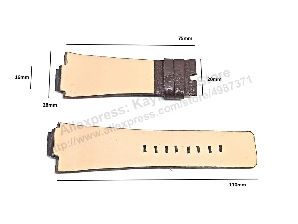 Diesel DZ1100 , DZ1101 Fits with 16mm Handmade Brown Genuine Leather Replacement Watch Band Strap