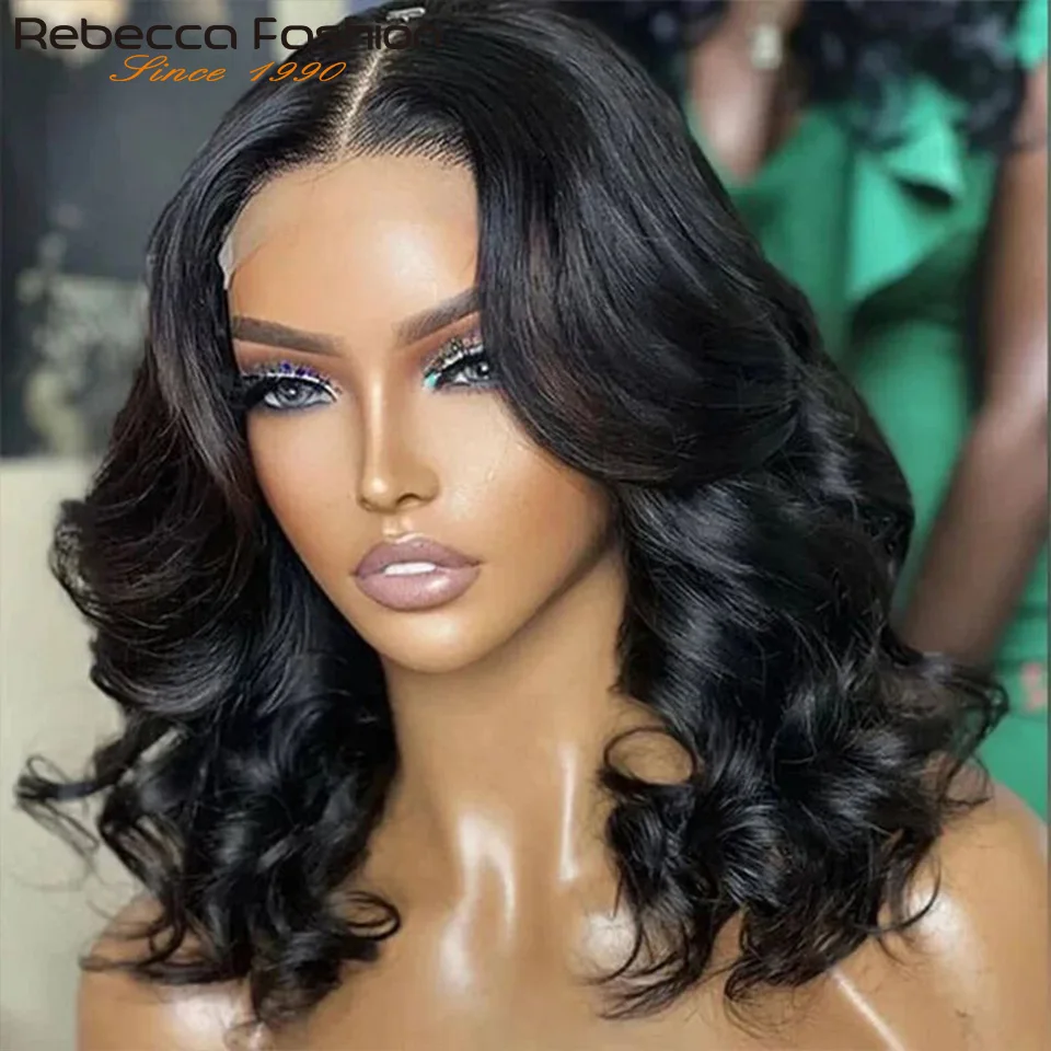 180D Middle Part Body Wave Wig Human Hair Bob Wigs Breathable Pre Plucked Brazilian Lace Front Wigs For Women Natural Color Wigs