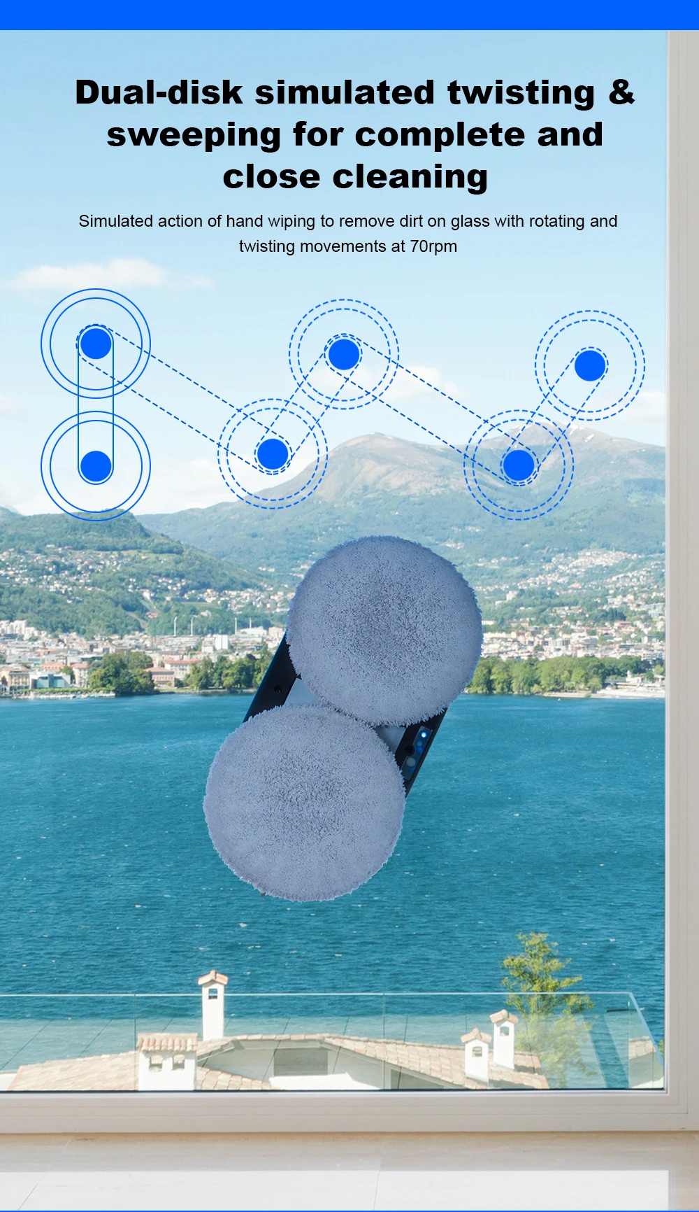 Liectroux YW610 Fensterreinigungsroboter, Ultraschall-Wassersprühgerät, ultraschlanker Staubsaugerroboter für Fenster, Glaswischer für Zuhause, Trocken- und Nasswischen, AI Route, Fernsteuerung – Detail 7