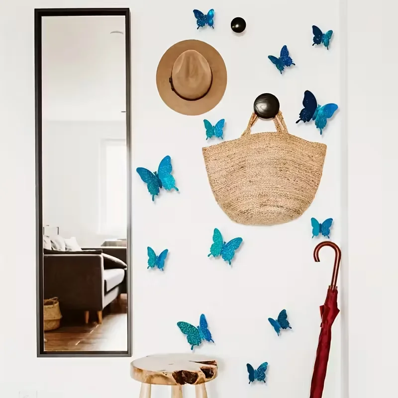 12pcs/Set 3D Mirror Wall Decor, Mirror Butterfly Wall Stickers, Removable Modern Design,  Wall Decor, Fall Decor, Room Decor
