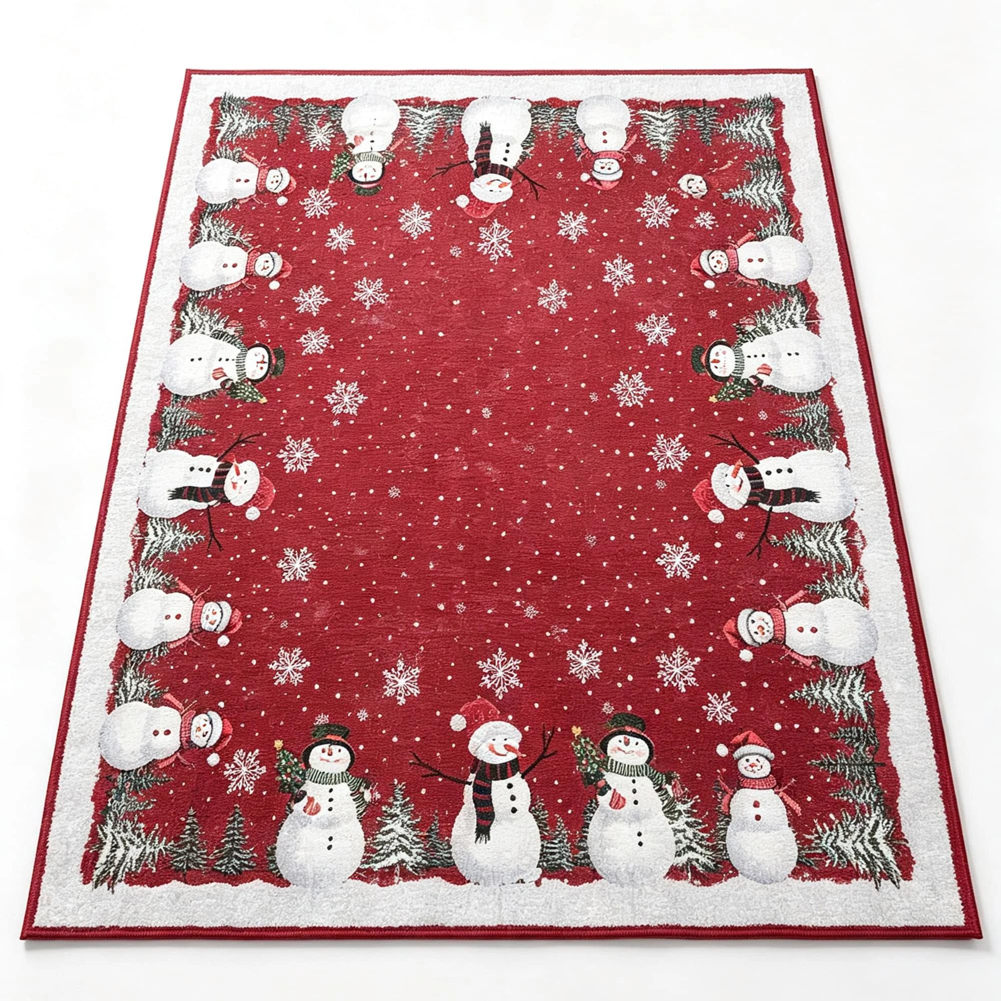 HiMISS Weihnachtsteppich, schmutzabweisender Badezimmer- und Nachttischteppich mit Schneemann-Motiv, kurzflorige Bodenmatte mit rutschfester Unterseite für Wohnzimmer, Schlafzimmer und Esszimmer