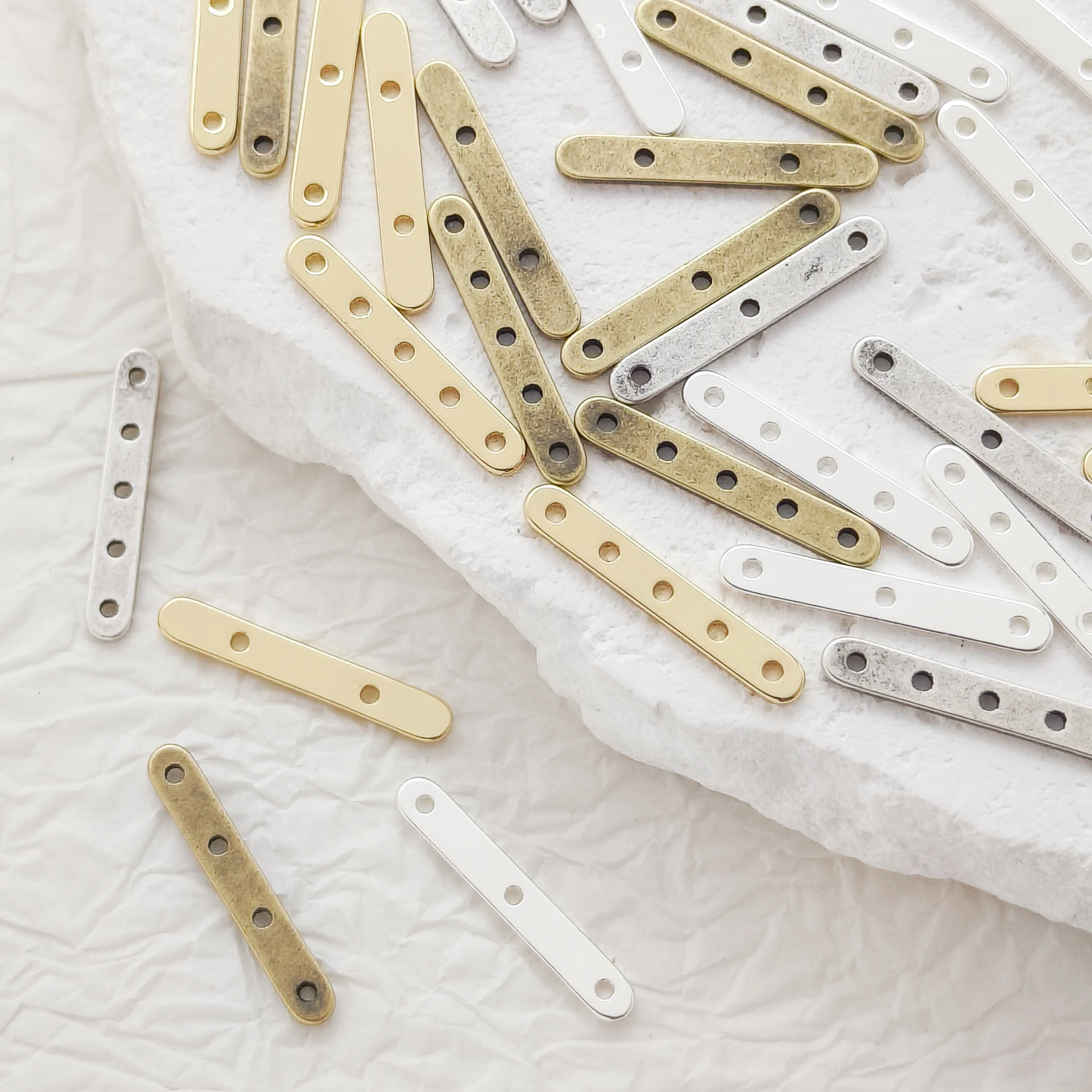 DIY Supply-Solid Brass Finding Cut Rectangle Multiple Hole Bar Spacer - 20x3mm (4566C)