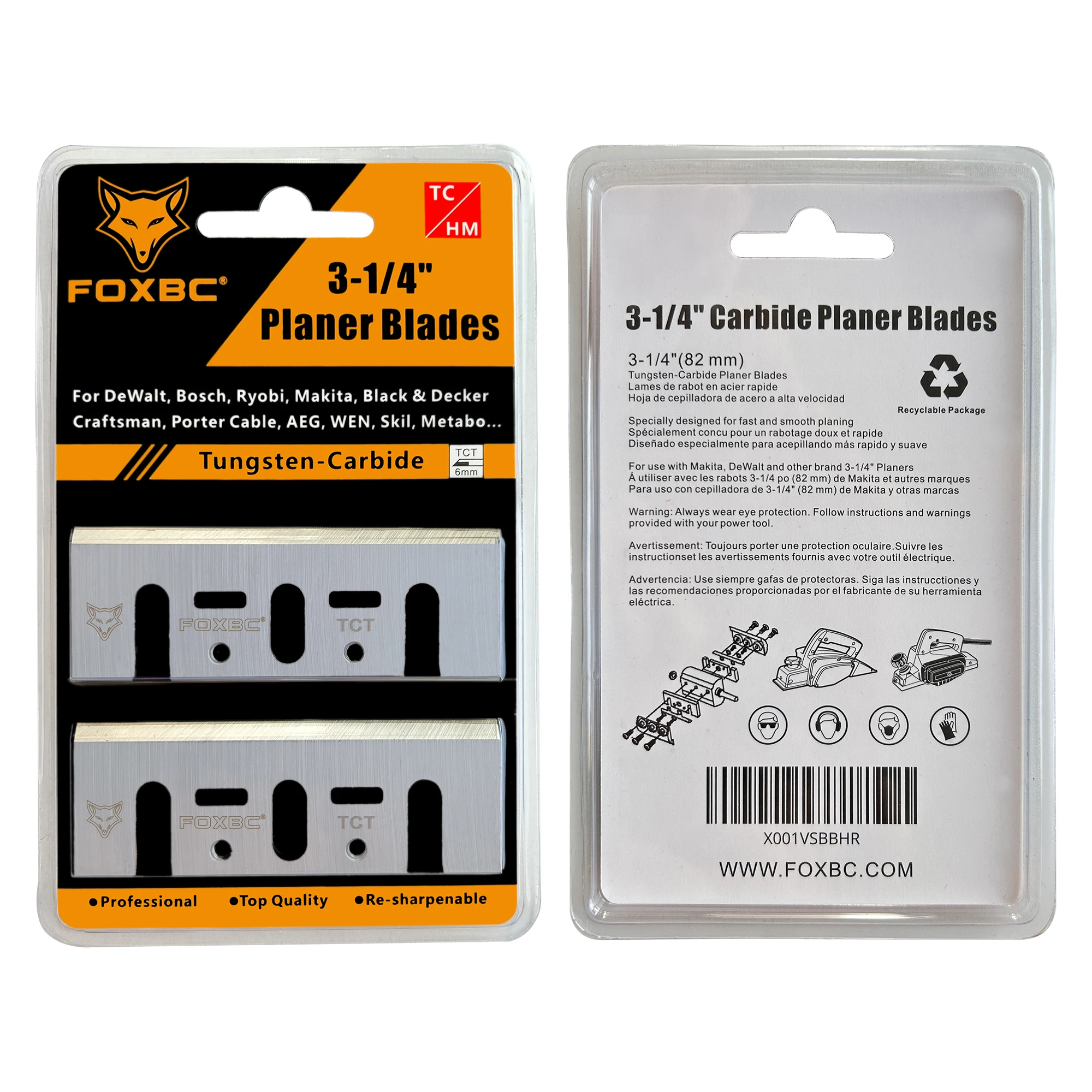 FOXBC 10 Set 82mm TCT Planer Blades 82x29x3mm For Makita DeWalt Hitachi Ryobi Bosch SKIL Draper Metabo Nutool and 3-1/4