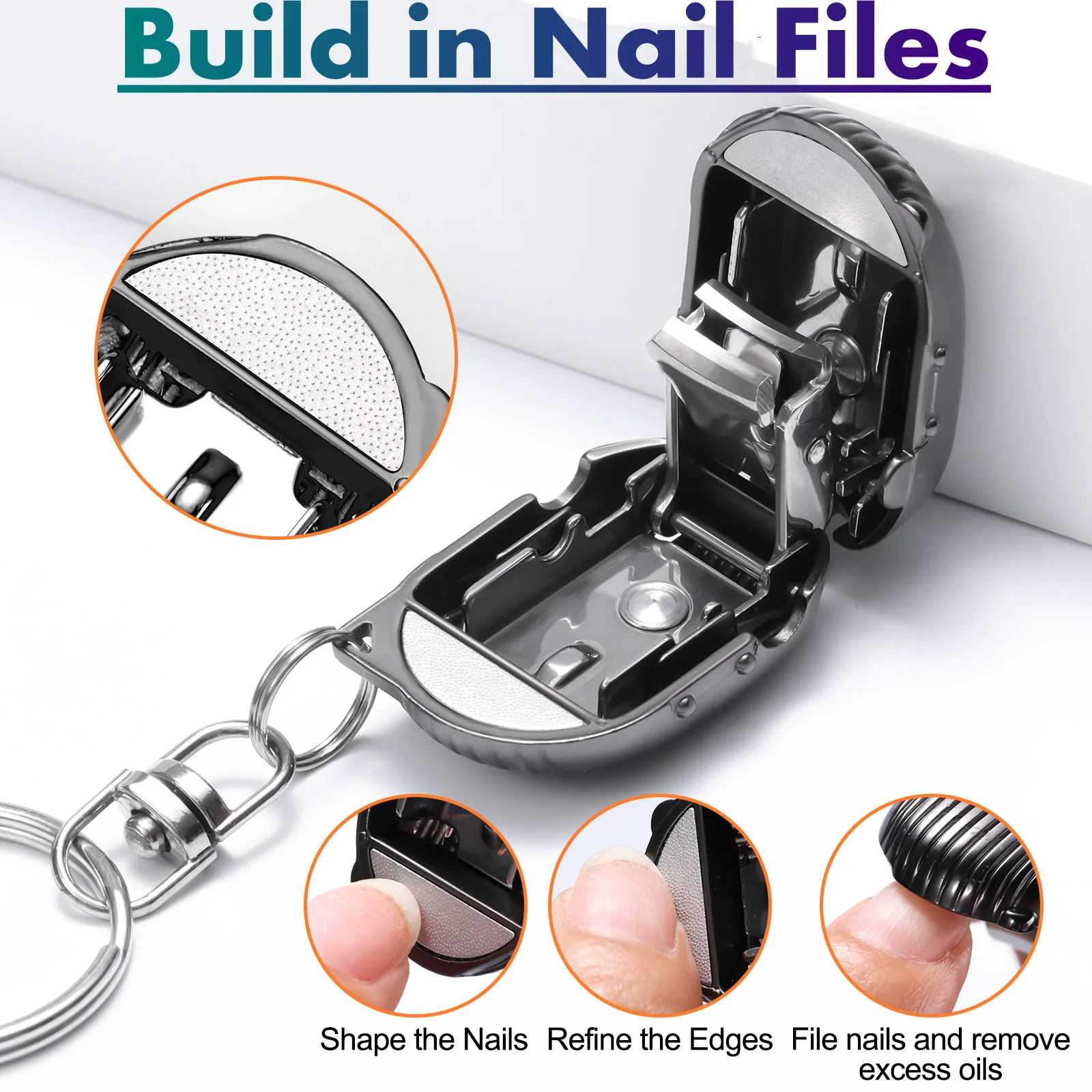 Mini Folding Nail Clippers - Stainless Steel Sharp Blade Anti-Splash Portable Keychain Manicure Pedicure Tool for Travel Home