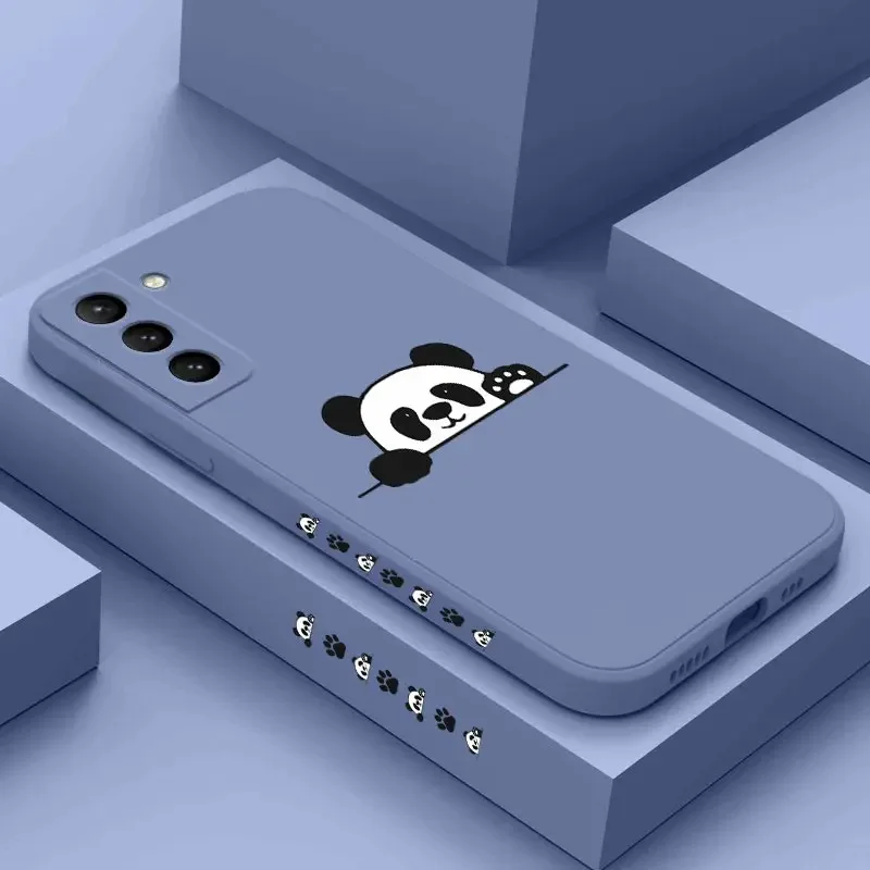 Coque de téléphone en Silicone avec étiquette Panda, étui mignon pour Samsung Galaxy S21 S21FE S21Plus S21Ultra 22Ultra S23Plus S23FE S20 S22 S20FE S10