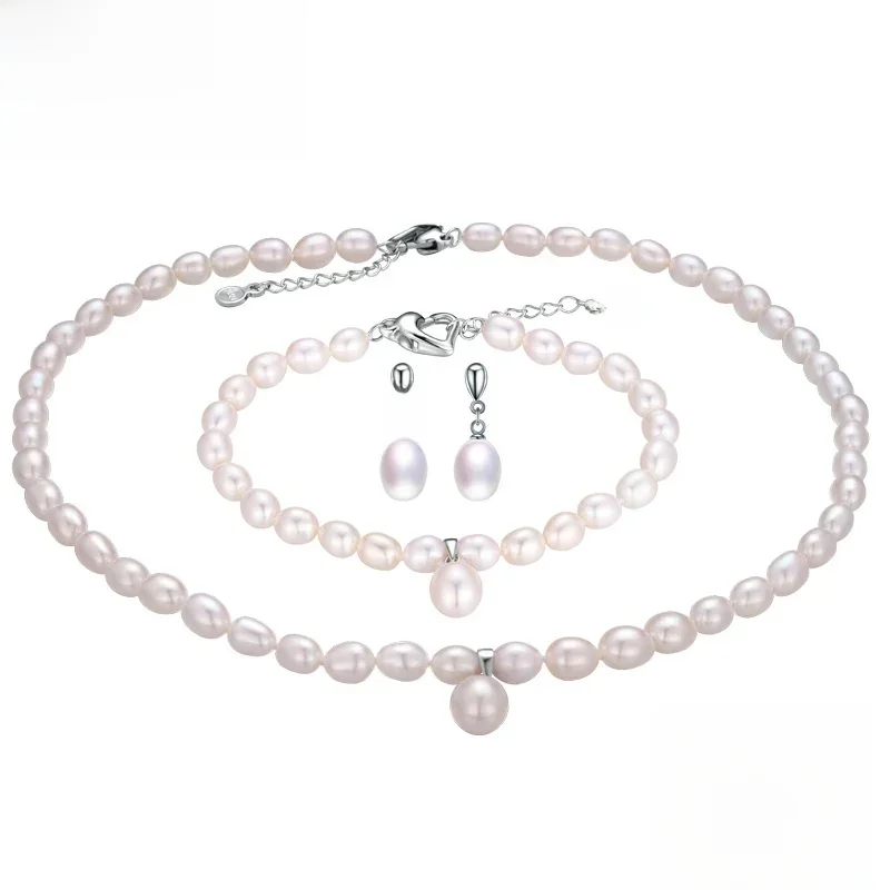 Dainashi 925 Sterling Silver naturalna perła słodkowodna biżuteria dla kobiet eleganckie kolczyki i naszyjnik i zestaw bransoletek — zdjęcie 2
