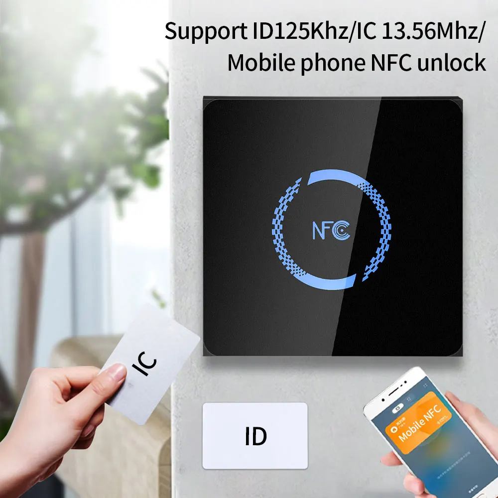 IP65 Waterproof NFC  Wiegand LED Backlight Glass Panel M1 S50 EM Dual Band RFID Access Control Slave Reader Mounted Metal