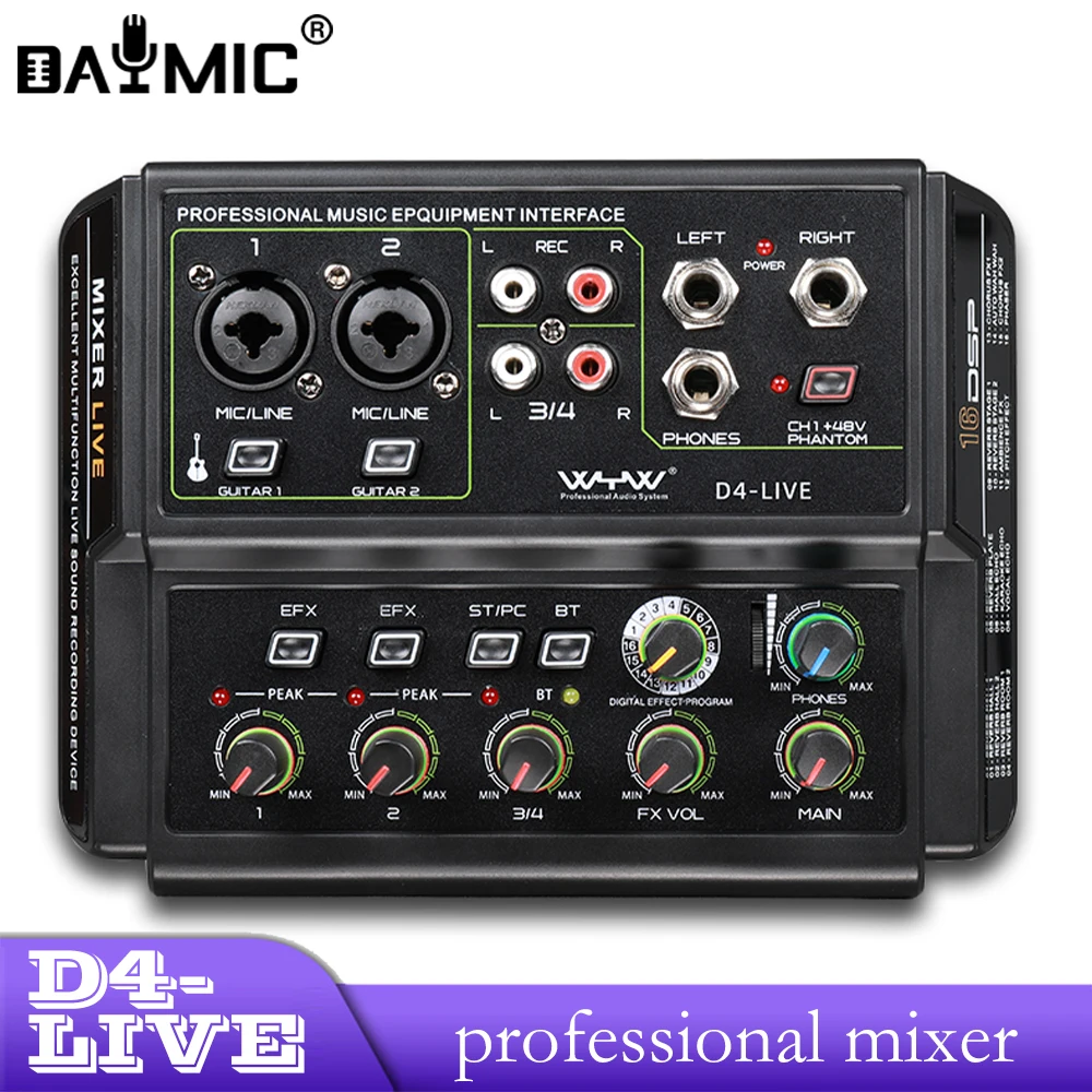 

AOSHEN D4-live 4channel Multifunction Professional Audio Interface Studio Mixer For Livestream Musical Performance Recording