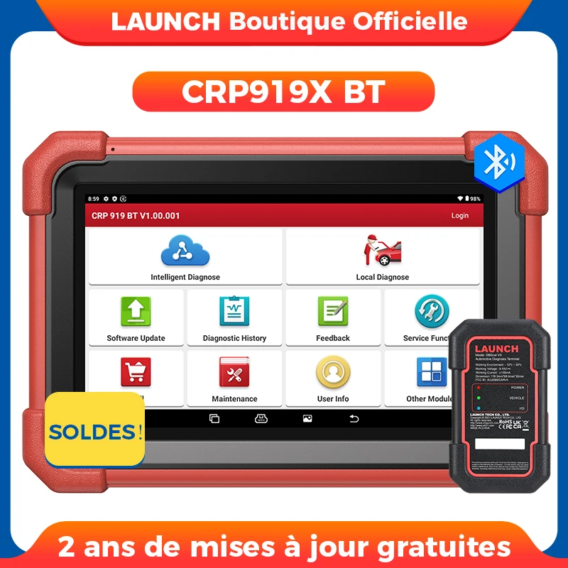 LAUNCH X431 CRP919X BT OBD2, outil de diagnostic auto, scanner véhicule, mises à jour gratuites 2 ans.