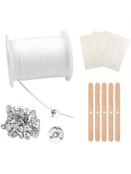200 ft Candle Wick - Candle Wick with 100 Metal Wicks, 60 Candle Stickers, 5 Wooden Wick Holders, Soy Wax Candle Wick DIY Craft Candle Making Supplies Set