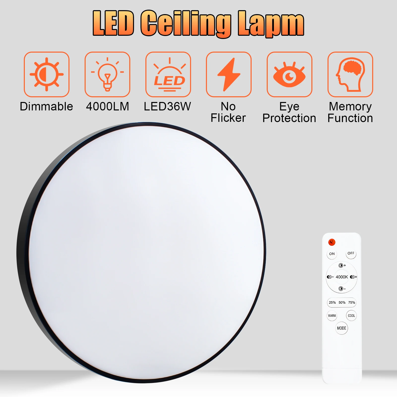 30W LED Ceiling Light Dimmable with Remote Control,3000K /4000K/6500K Adjustable Ceiling Light LED Flat Modern Ceiling Light