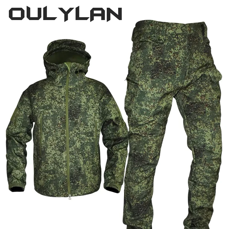 Jackets Outdoor Clothing Set Men Tactical Camo Pants Set Autumn Winter Warmth Thickened Coat Male Soft Shell Large Size Jacket