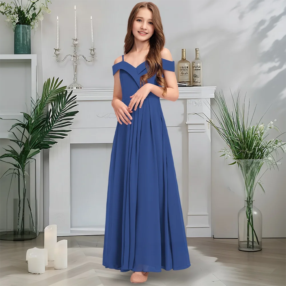 Vestido infantil de dama de honra, ombro frio, merlot, flor, menina, até o chão, chiffon com babados em cascata em camadas