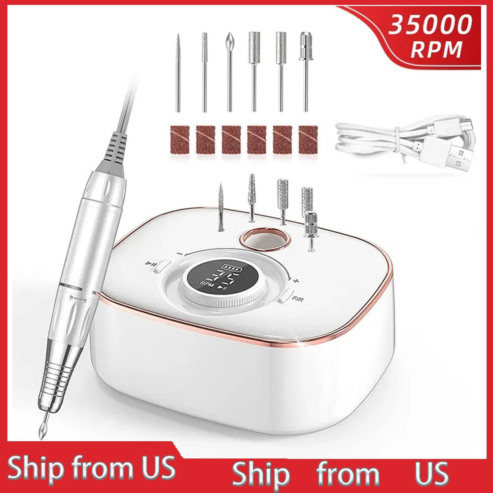 35000RPM Electric Nail Drill Machine For Manicure Professional Nail Lathe With HD LCD Display Rechargeable Nail Salon Tool