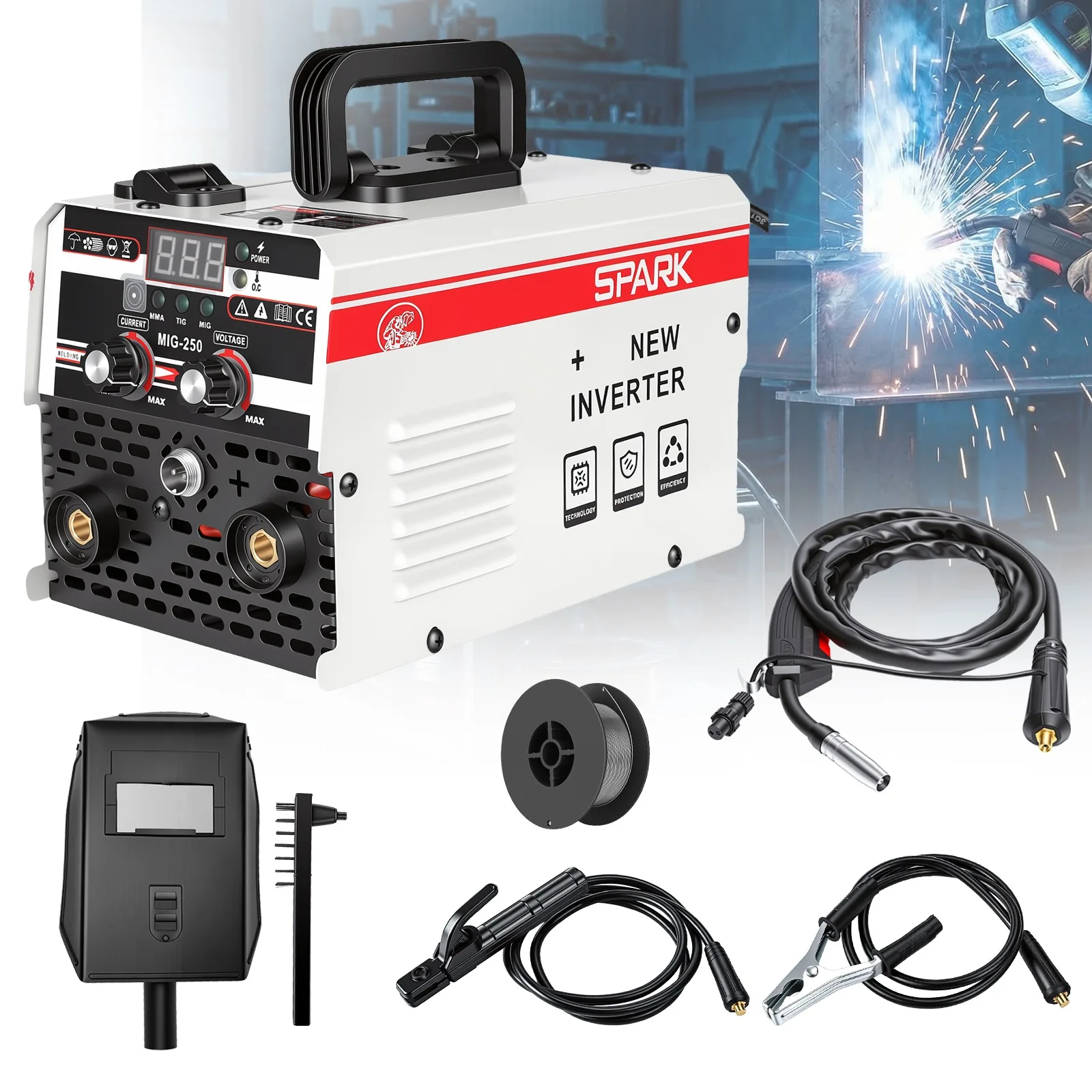 3-in-1 MIG 250 Schweißgerät mit LED-Digitalanzeige, Inverter-Schweißgerät, tragbares ARC MIG MMA Schweißgerät für Heimwerkstätten
