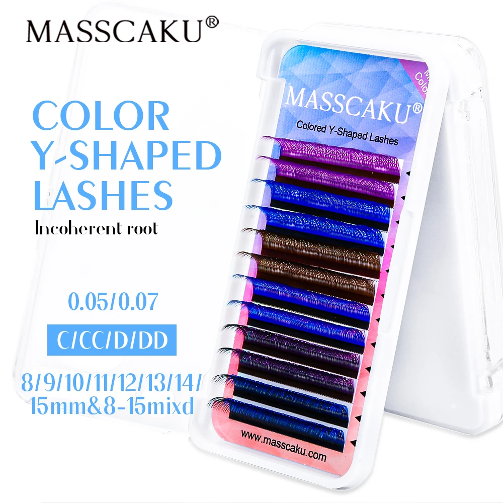 

MASSCAKU Colored YY Shape Lash Large Size Faux Mink C/D Natural Soft Brazilian Eyelashes Premade Volume Fan Lashes Extensions