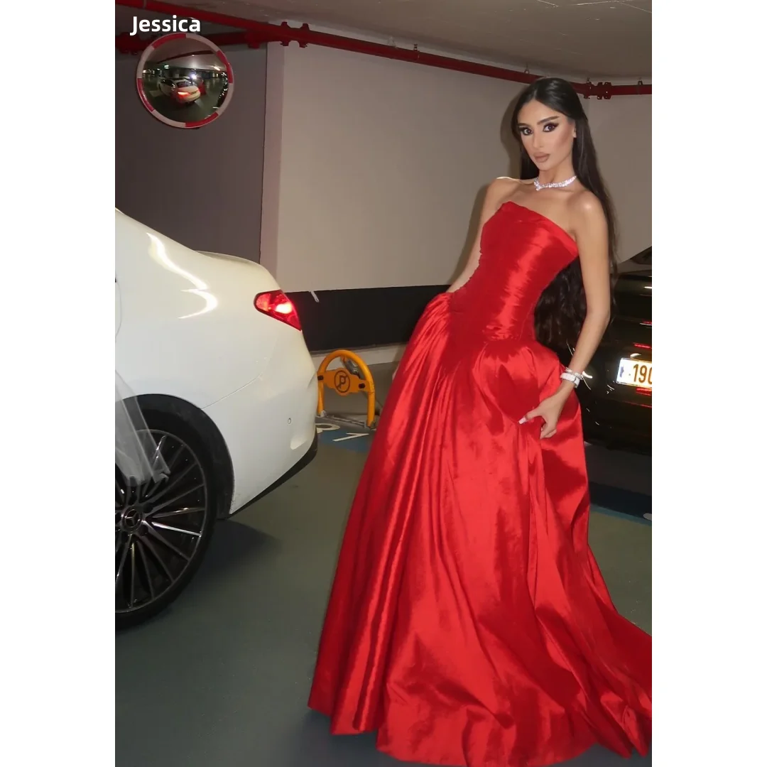 

Jessica Sweet Red Evening Dresses Waist A-line Prom Dresses Sexy Off-shoulder Women's Wedding Party Dresses Customized