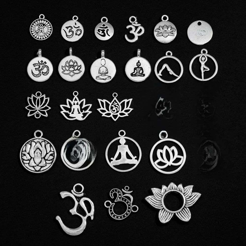 20 sztuk 25 styl Vintage OM joga lotos Namaste Charms wisiorek dla majsterkowiczów brelok bransoletki akcesoria do wyrobu biżuterii akcesoria — zdjęcie 2