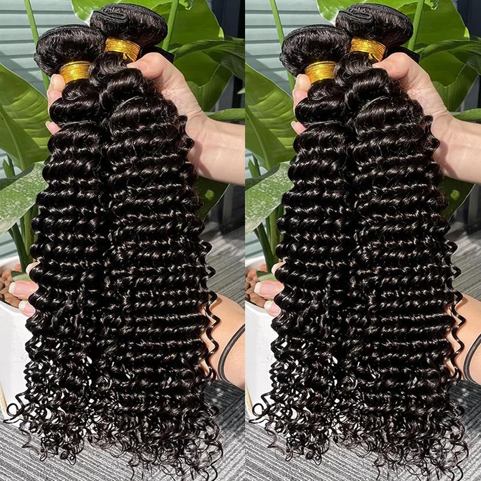 26 38 بوصة حزمة شعر بشري مجعد عميق متموج 100% شعر بشري برازيلي ولد 1/3/4 حزمة للنساء 10A حزمة سميكة