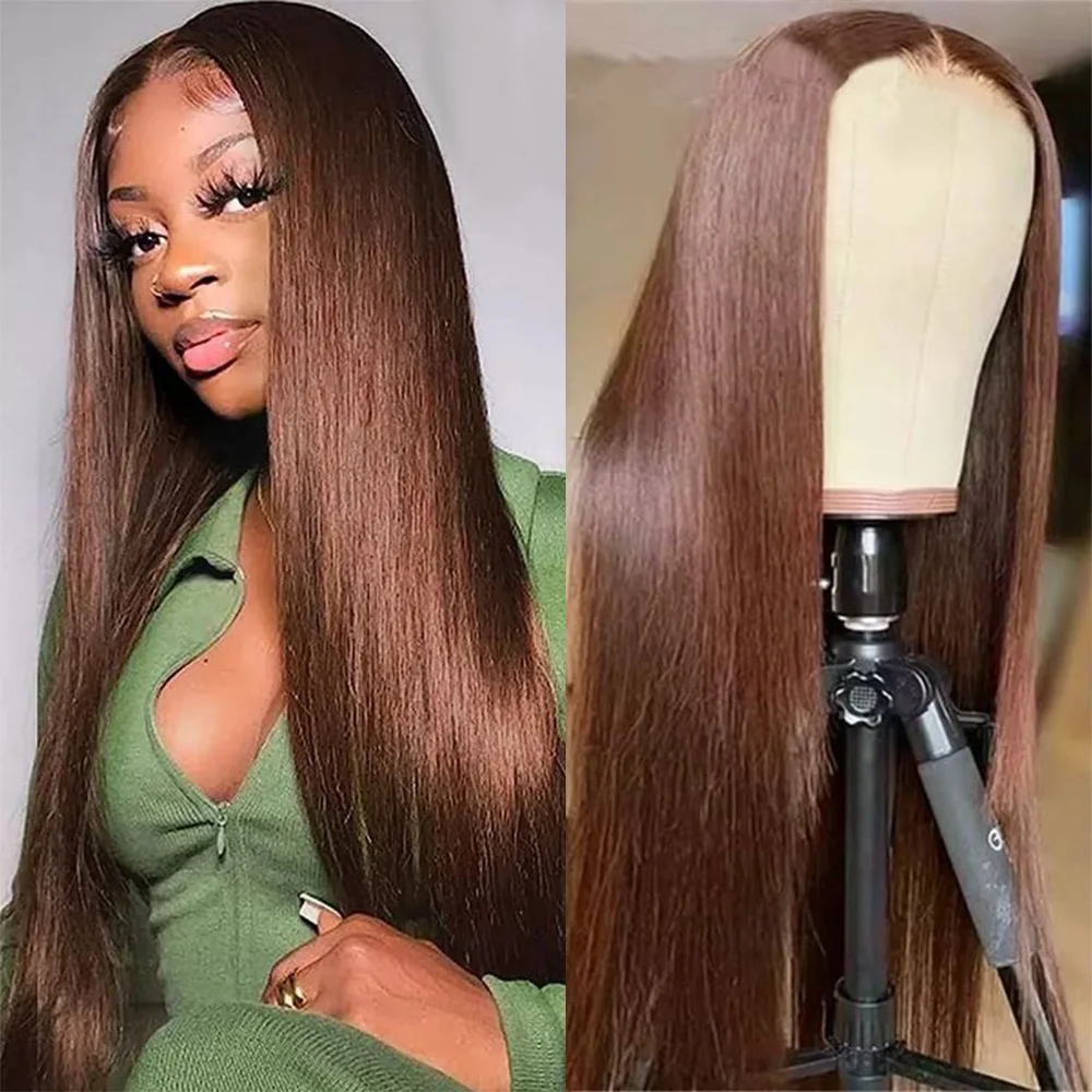 Parrucche in capelli umani colorati marrone cioccolato 20 24 30 pollici con pizzo frontale 13X4 per donne, parrucche in capelli umani pre-pizzicate, parrucche economiche, consegna in 3 giorni