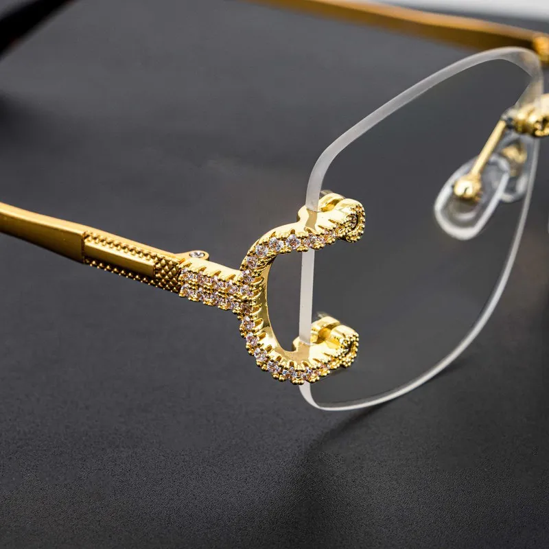 Trendy 5A Zirkon Kupfer Sonnenbrille Frauen Männer Überzogene 18 karat Gold Bling Brillen Keine Objektiv Gläser Ins 2022 schmuck – Detail 5
