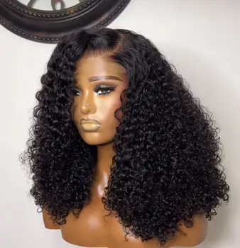 브라질 곱슬 짧은 밥 13x4 레이스 정면 가발 인간의 머리카락 딥 웨이브 13x4 레이스 프런트 가발 4x4 클로저 가발 여성용 200% 밀도