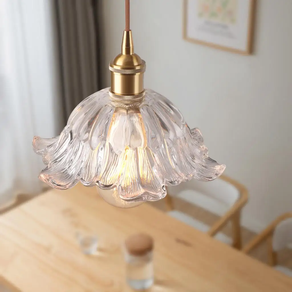 

Flower Glass LED Pendant Light Fixtures Coffee Living Dining Room Knob Switch Wire Adjustable Nordic Modern Hang Lamp E27