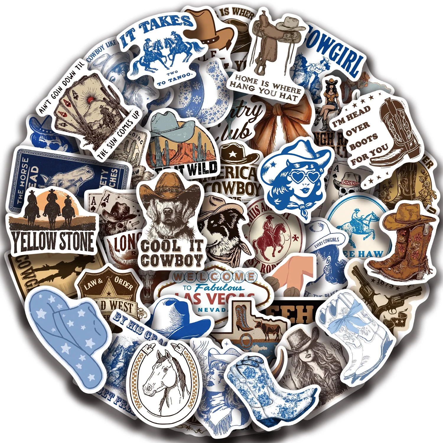 

50pcs Blue and brown denim stickers, exquisite and cool graffiti stickers, laptop cartoon stickers, classic gift decorations