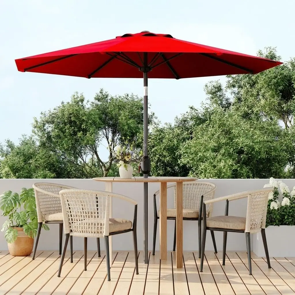 9FT Outdoor Patio Umbrella, Market Table Umbrella with Crank Lift & Push Button Tilt, Heavy-Duty Iron Frame & Polyester Canopy for Garden, Deck, Backyard, Pool