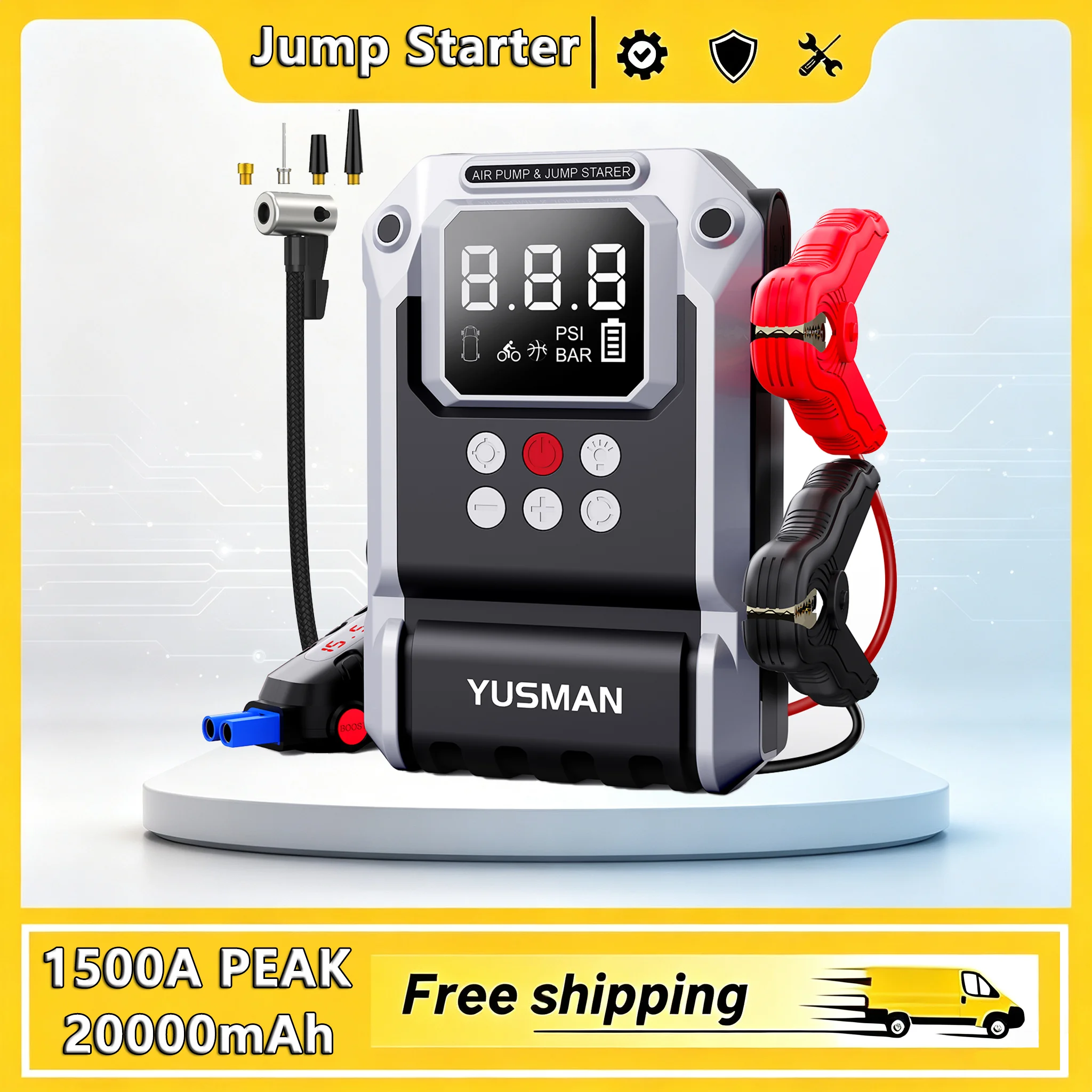 8000A PEAK Auto-Starthilfegerät Leistungsstarkes Auto-Batterie-Startgerät mit 150PSI Luftkompressor LCD-Bildschirm 26800mAh Tragbares Booster-Ladegerät Auto-Batterieladegerät für 12V Schnelles Starten