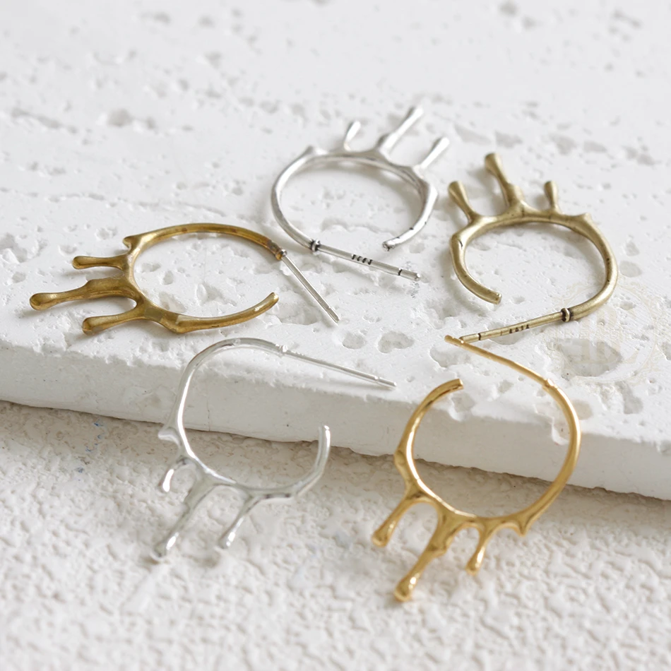 Kit de fournitures pour bricolage – 2 pièces (une paire) – Apprêts pour boucles d’oreilles en laiton massif avec tige en argent sterling – Forme en C, 25,9 x 17,3 x 2 mm (4913C-F)