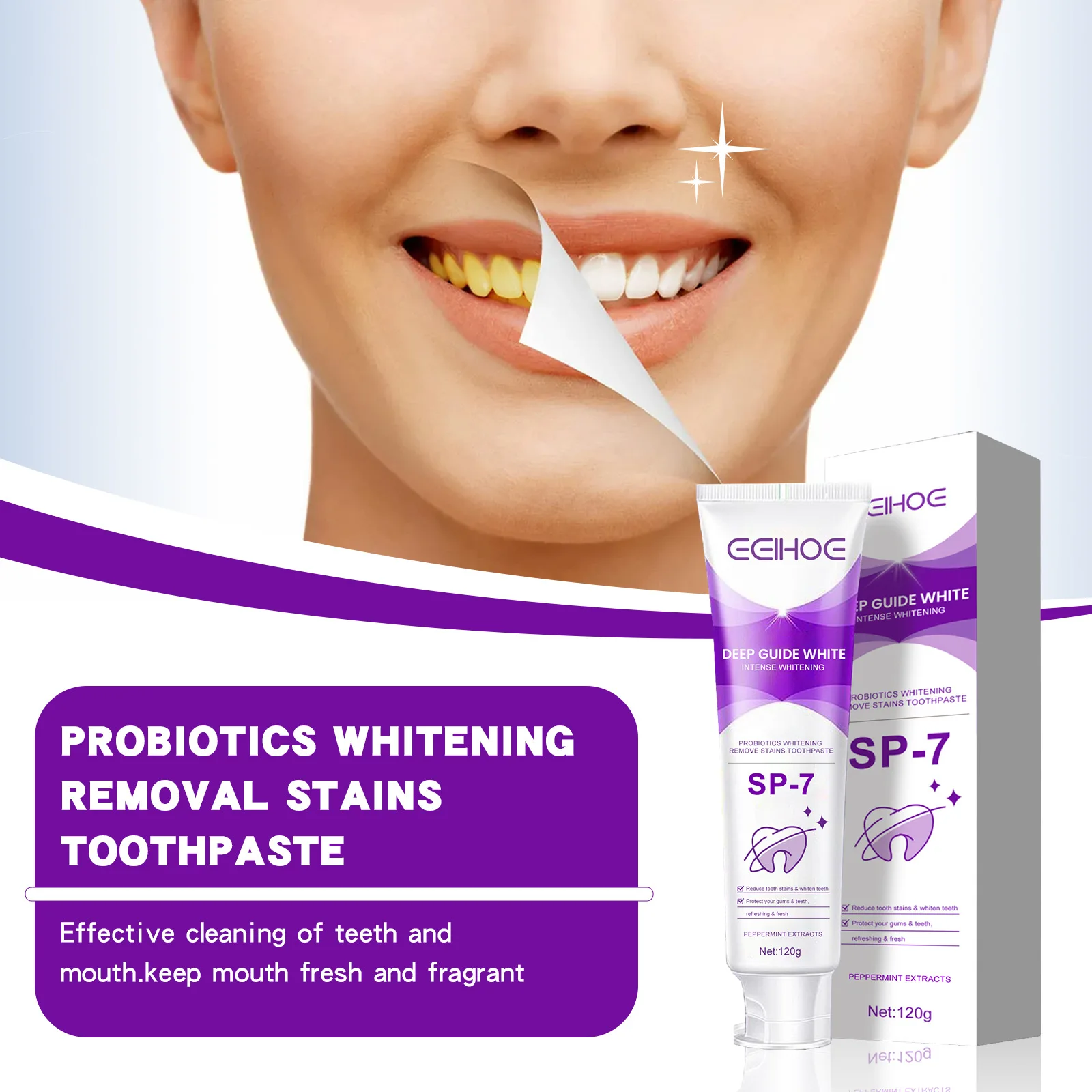 Eelhoe 120g Sp7 dentifrice probiotique blanchiment des dents soin des gencives éclaircir jaune soins bucco-dentaires réparation haleine fraîche nettoyage des taches de dents