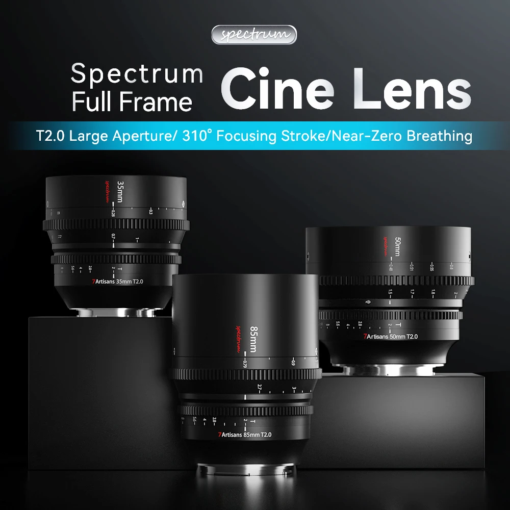 7artisans 35mm 50mm 85mm T2.0 Full Frame Cine Camera Lens Spectrum Lenses for Sony E FX3 Canon R5 Panasonic S5