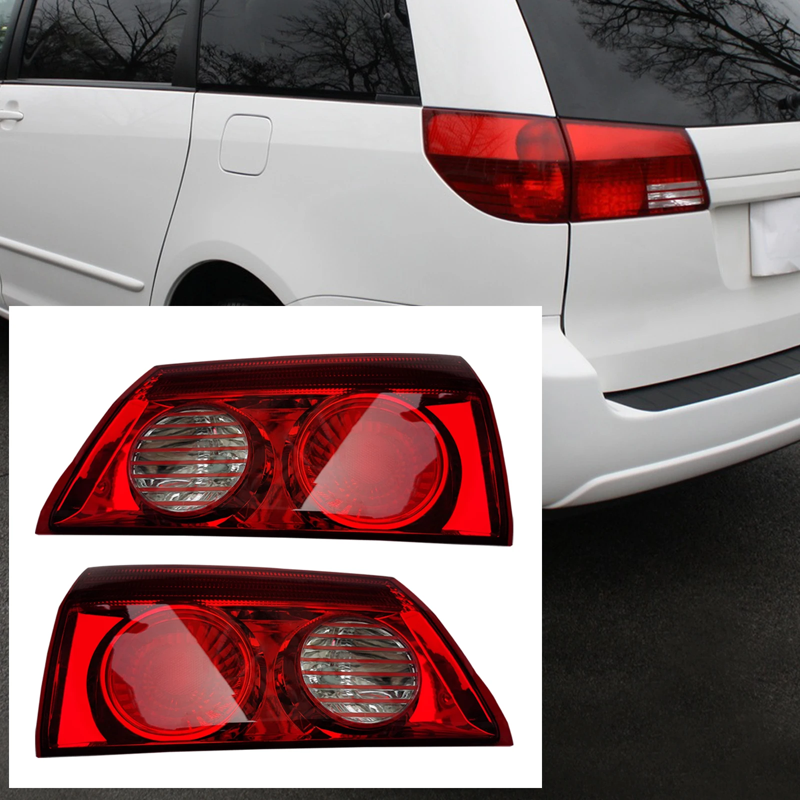 Pair For 2006-2010 Toyota Sienna Left + Right Side Brake Lamp Inner Tail Light Direct Replacement PP, PC Material, Sturdy