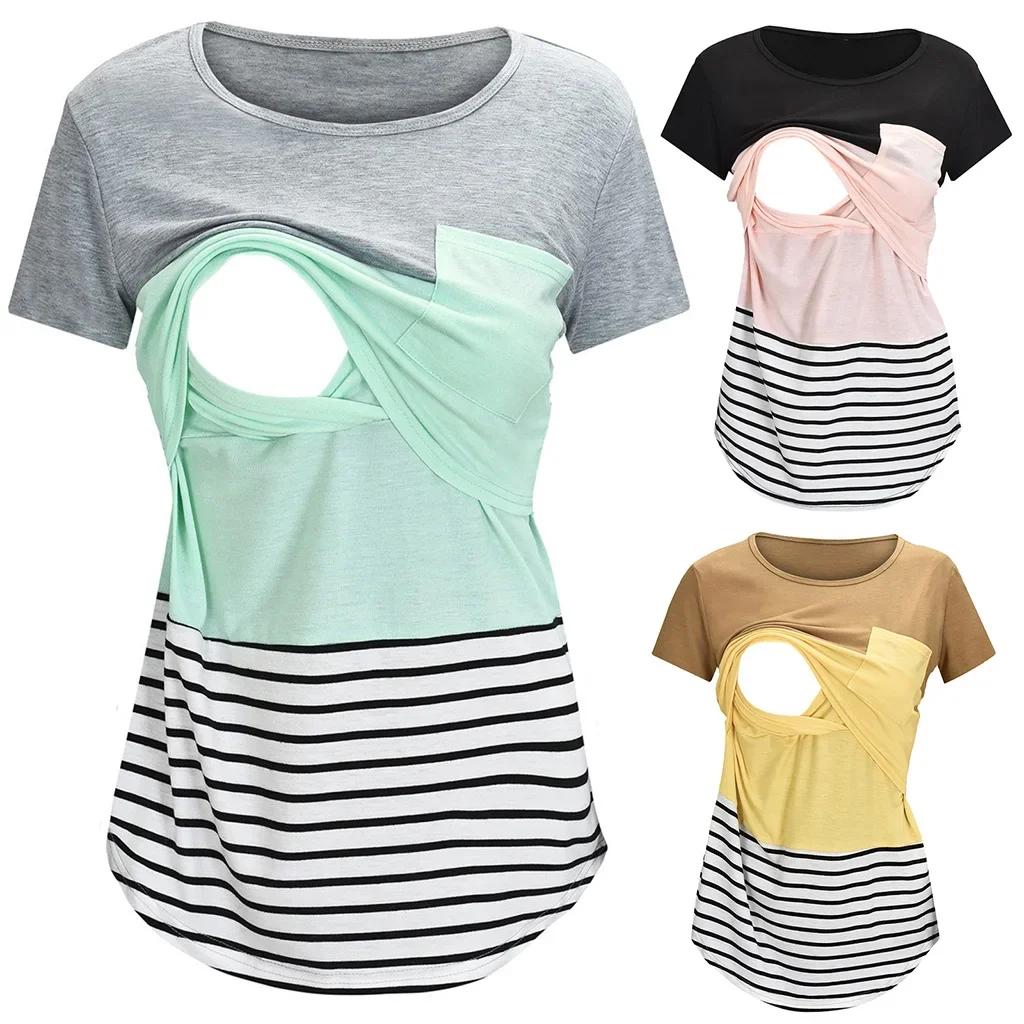 Neue Mutterschaft Kleidung Casual Tops Stillen Für Stillen T Shirt Gestreiften Druck Frauen Mutterschaft Kurzarm Mutterschaft Bluse