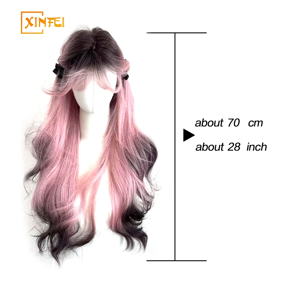 XINFEI Black Pink Ombre parrucche sintetiche per Cosplay parrucche lunghe ondulate a strati con frangia per le donne capelli finti resistenti al calore