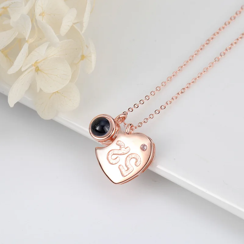 

S925 Silver Heart 520 Customized with Photos Projection Necklace 100 Languages I Love You Jewelry For Women Memory Gift