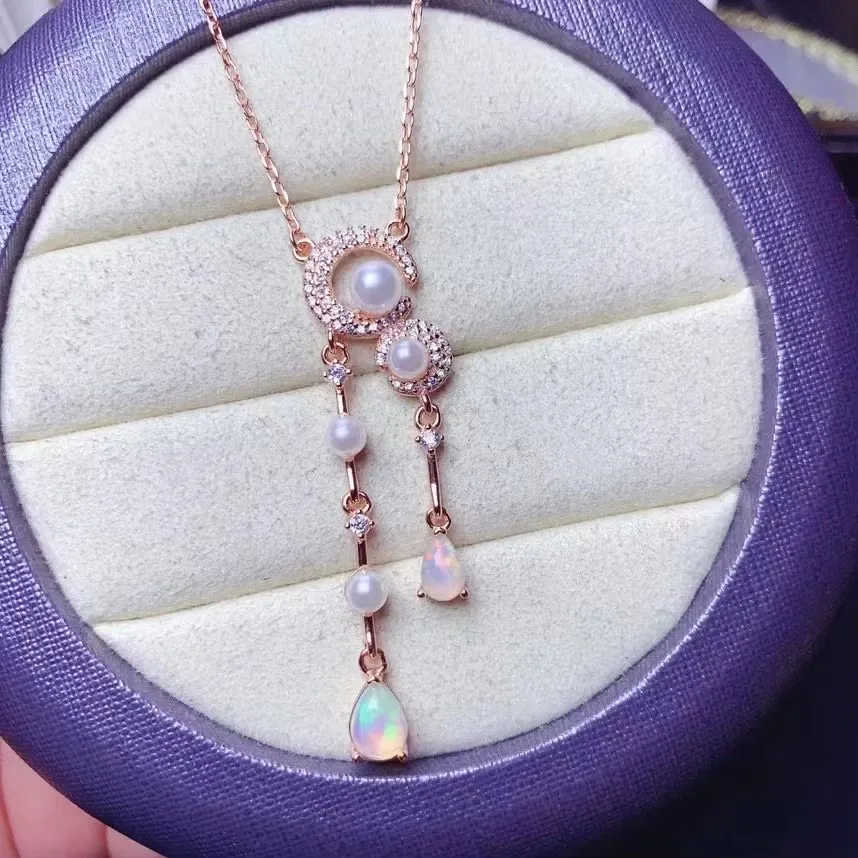 

KJJEAXCMY Fine Jewelr 925 Sterling Silver Natural Opal Gemstone Women's Necklace Pendant Girl's Party Birthday Christmas Gift